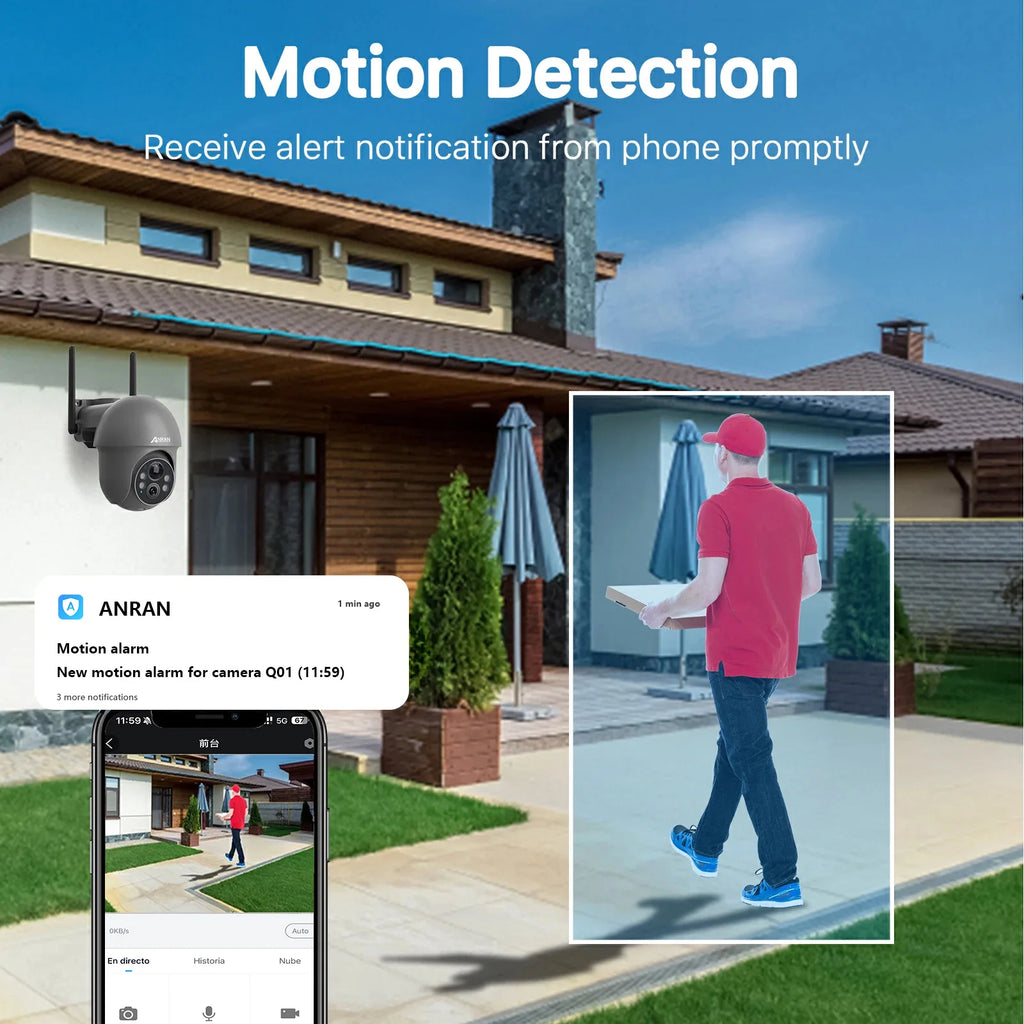 ANRAN Telecamera solare Wifi esterna 1296P Sorveglianza di sicurezza domestica Telecamera wireless Faretto Sirena Allarme Rilevamento umanoide intelligente