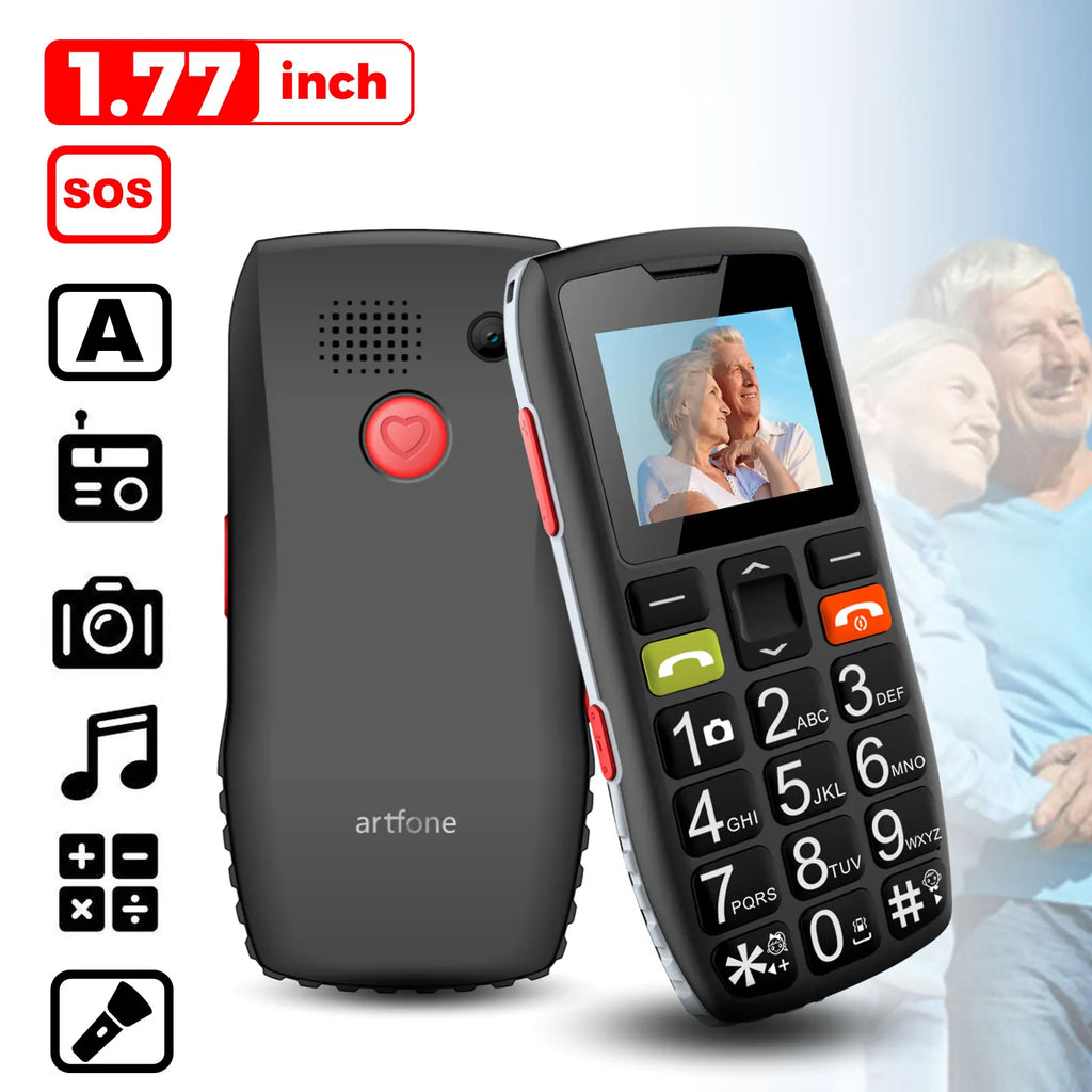 Bar Senior Mobile Phone Artfone C1+ With Free Charging Dock C1 Big Rubber Keypad  For Elderly Dual Sim One Key SOS FM 1400mAh