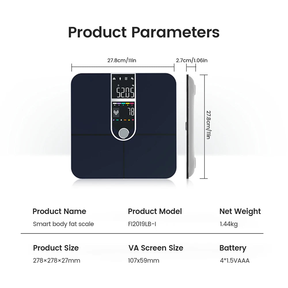 Grande displayScala di grasso corporeo,Scala di precisione con grasso corporeo e massa muscolare,Scala per persona con analisi del grasso corporeo,Frequenza cardiaca,BMI