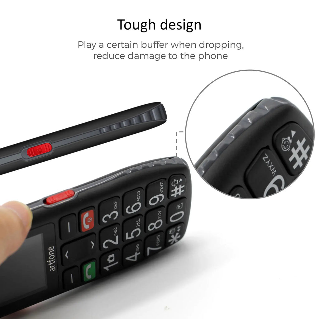 Bar Senior Mobile Phone Artfone C1+ With Free Charging Dock C1 Big Rubber Keypad  For Elderly Dual Sim One Key SOS FM 1400mAh