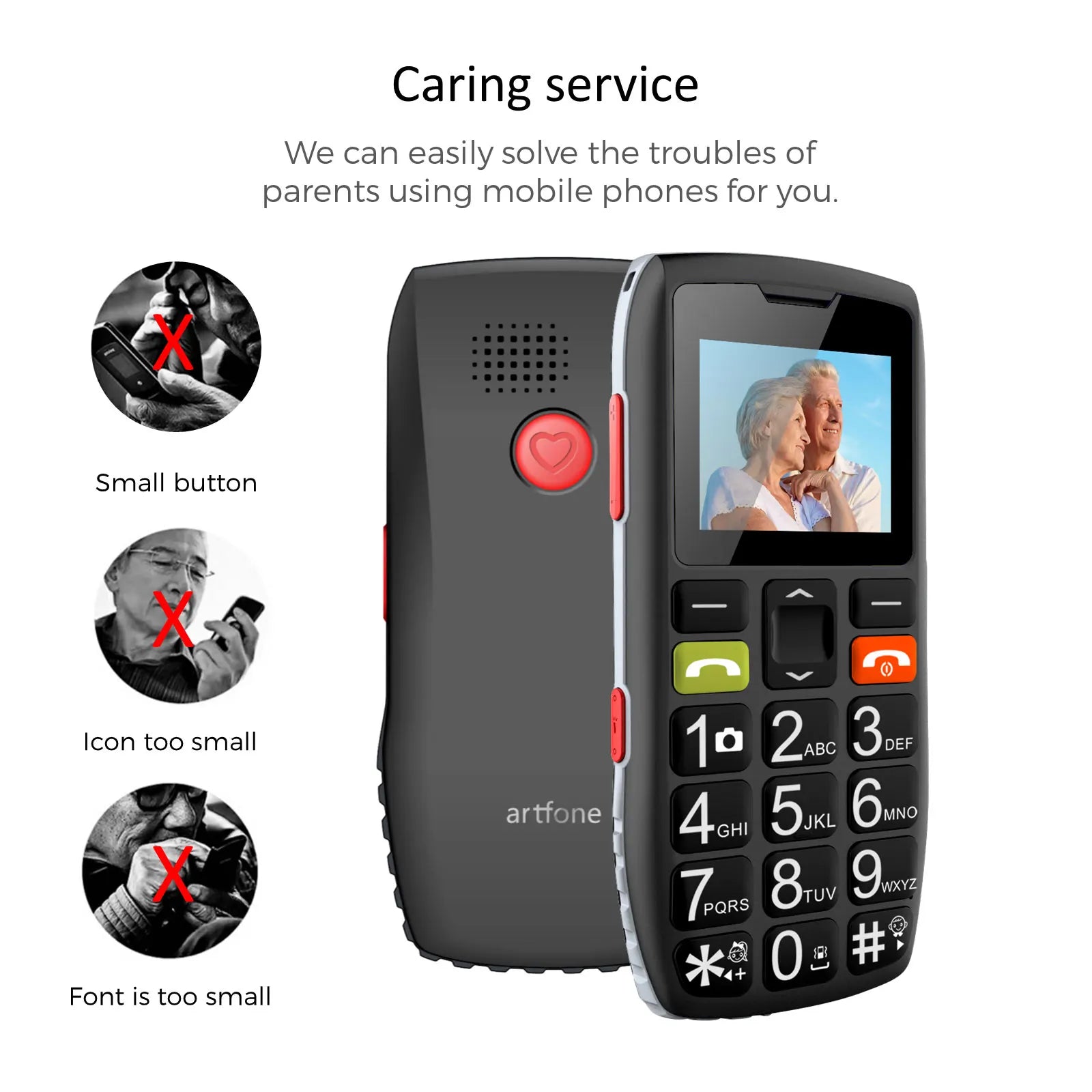 Bar Senior Mobile Phone Artfone C1+ With Free Charging Dock C1 Big Rubber Keypad  For Elderly Dual Sim One Key SOS FM 1400mAh