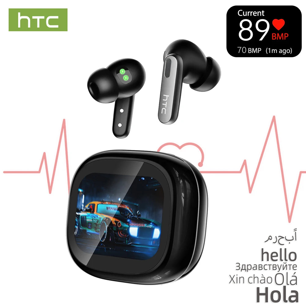 HTC NE46 Cuffie Bluetooth wireless sportive con cardiofrequenzimetro Touchscreen LED Riduzione del rumore Traduttore AI in-ear Earbu