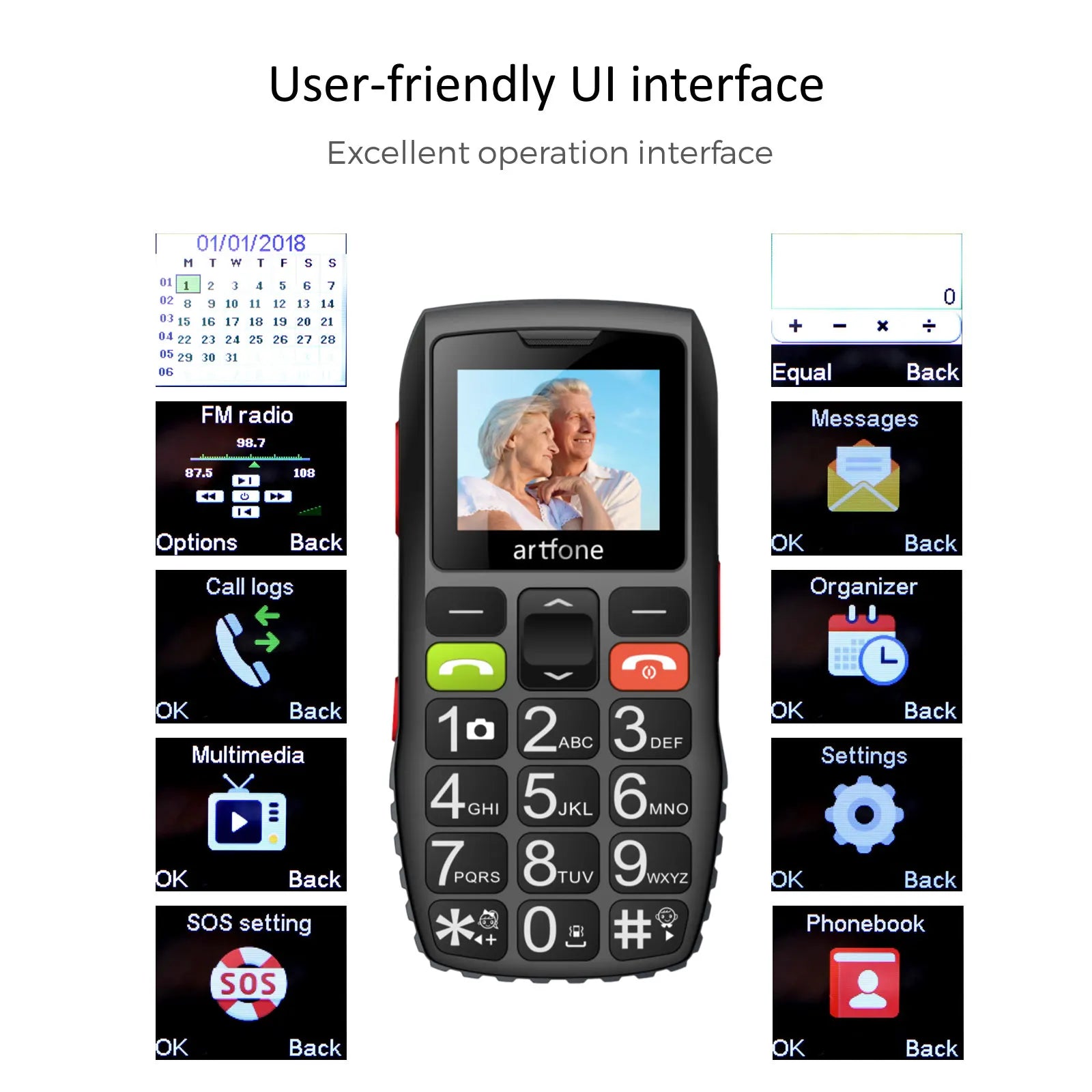 Bar Senior Mobile Phone Artfone C1+ With Free Charging Dock C1 Big Rubber Keypad  For Elderly Dual Sim One Key SOS FM 1400mAh