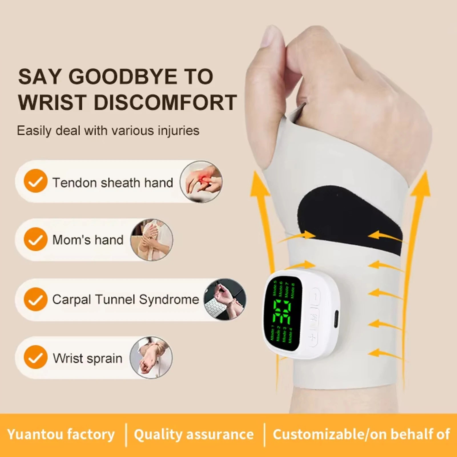 Braccialetto riscaldato elettrico Supporto per il polso di ricarica USB Allevia la tenosinovite Massaggio Protezione per il polso per adulti Braccialetto lenitivo 1pz