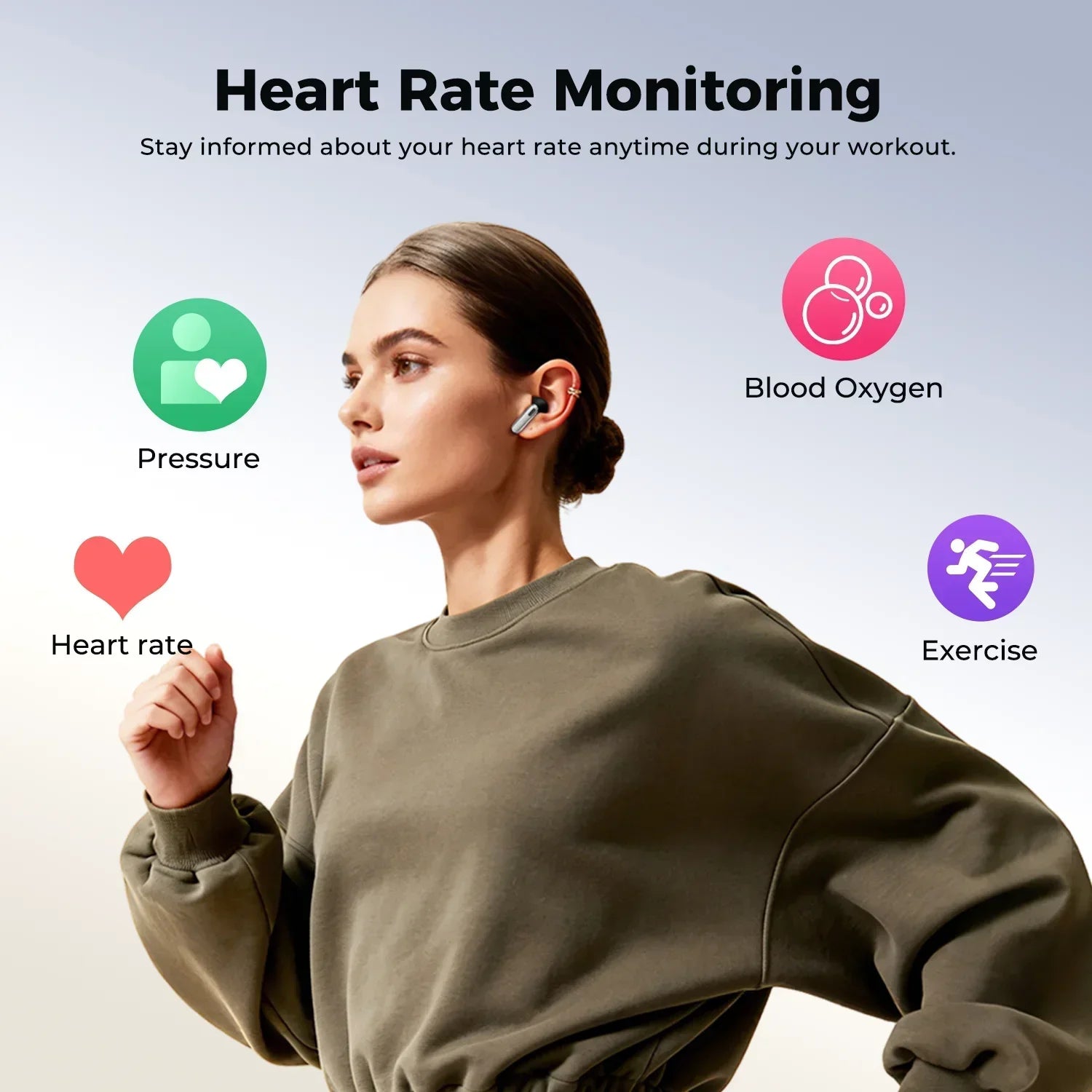 HTC NE46 Cuffie Bluetooth wireless sportive con cardiofrequenzimetro Touchscreen LED Riduzione del rumore Traduttore AI in-ear Earbu