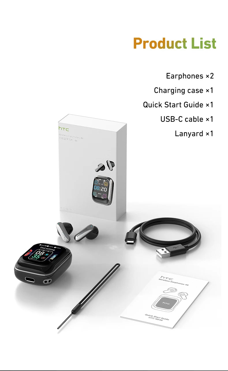 Auricolari HTC NE48 Bluetooth V6.0 Traduttore AI Auricolari TWS Sport Cuffie wireless Cuffie laterali Schermo Ultra HD