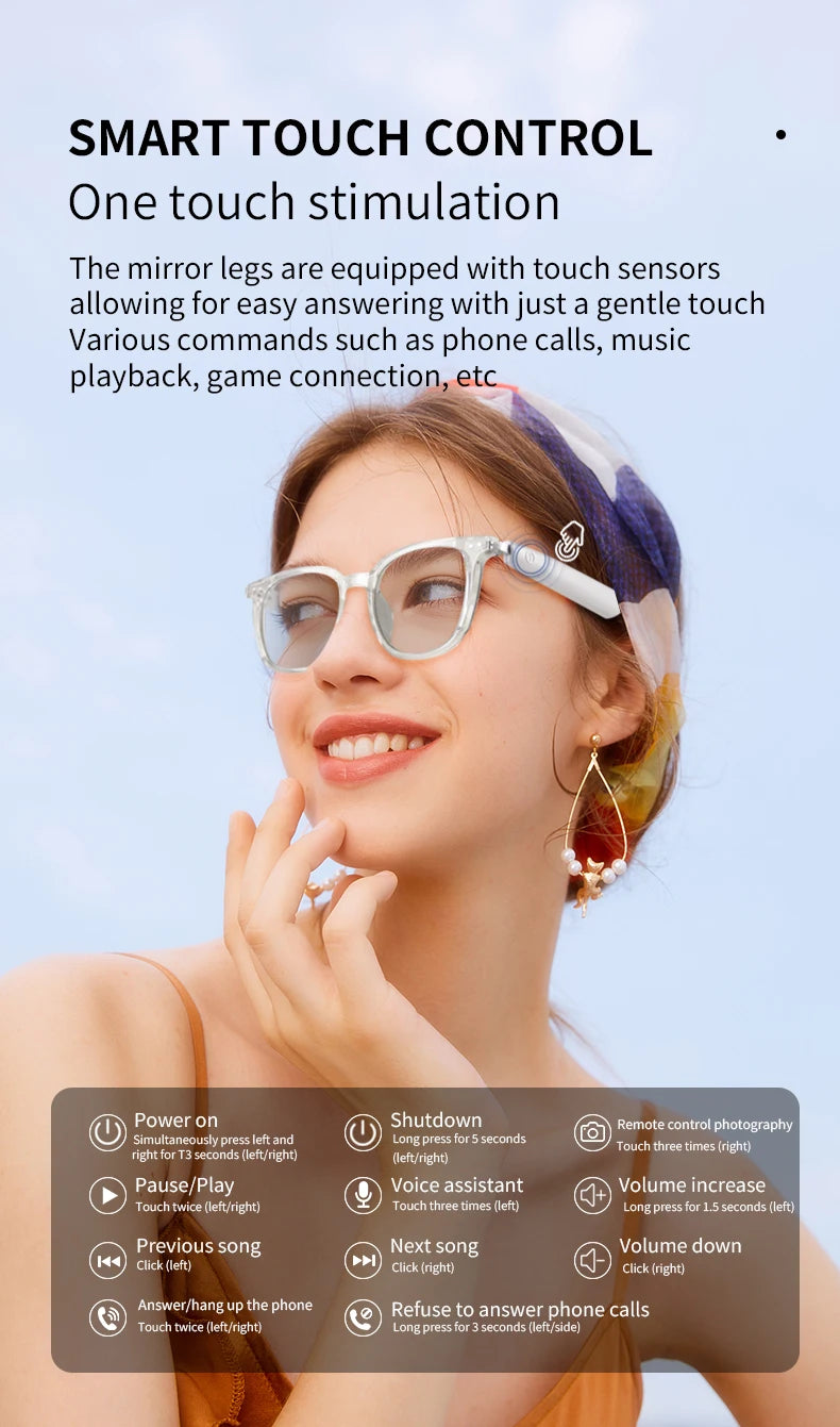 Bluetooth Glasses Photosensitive Color Change Sunglasses Headphone Voice Assistant Fashion Glasses For Men and Women