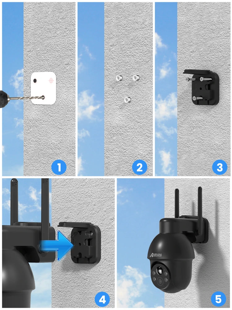 ANRAN Telecamera di sicurezza wireless solare Telecamera Wi-Fi solare esterna da 3 MP Voce bidirezionale IP66 Faretto flash con visione remota impermeabile