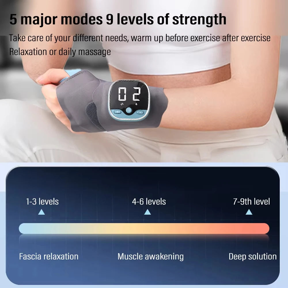 EMS Massaggiatore per il polso Protezione per il polso 5 livelli Impacco caldo Massaggio a vibrazione Tunnel carpale elettrico Rilassamento per le mani traspirante