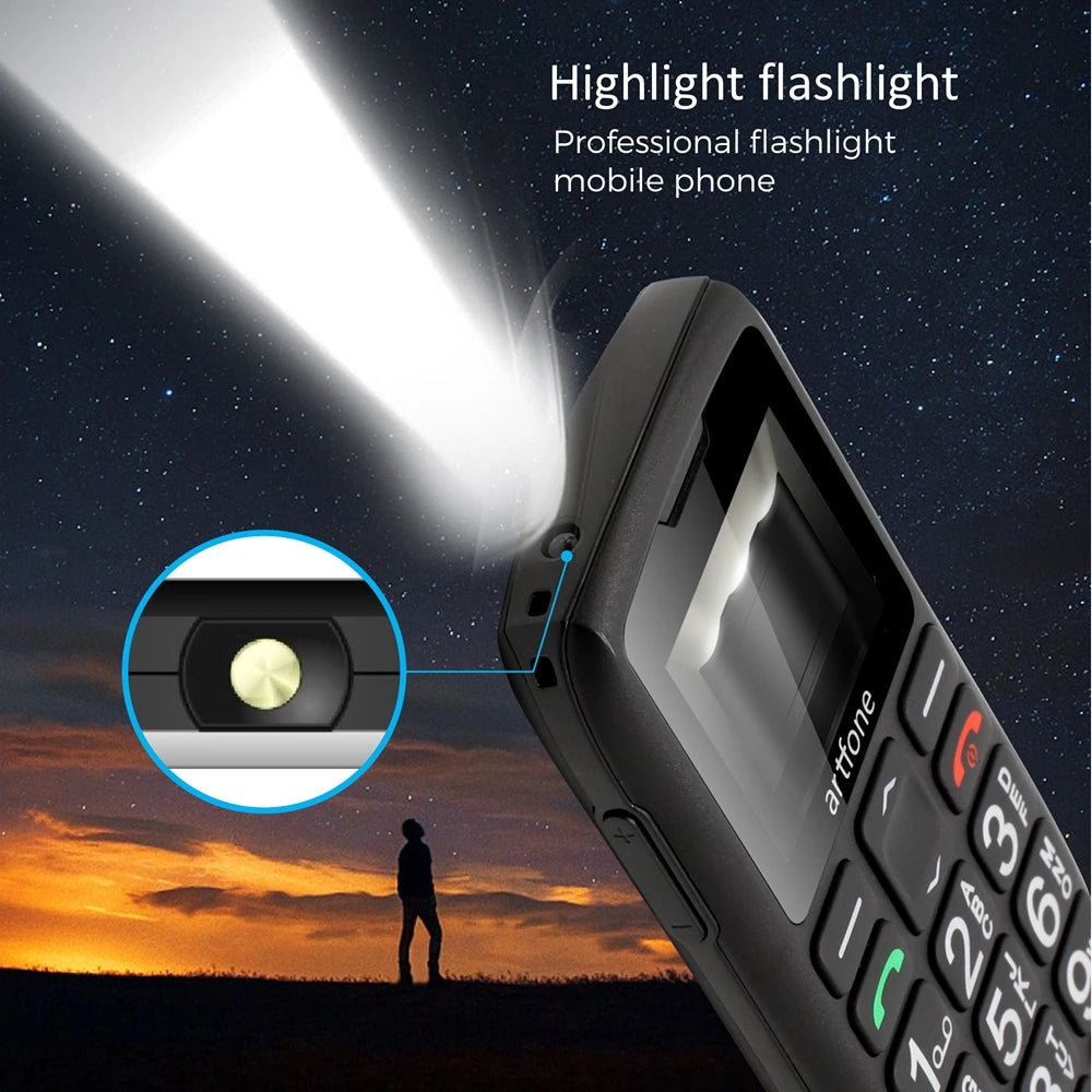 Bar Senior Mobile Phone Artfone C1+ With Free Charging Dock C1 Big Rubber Keypad  For Elderly Dual Sim One Key SOS FM 1400mAh