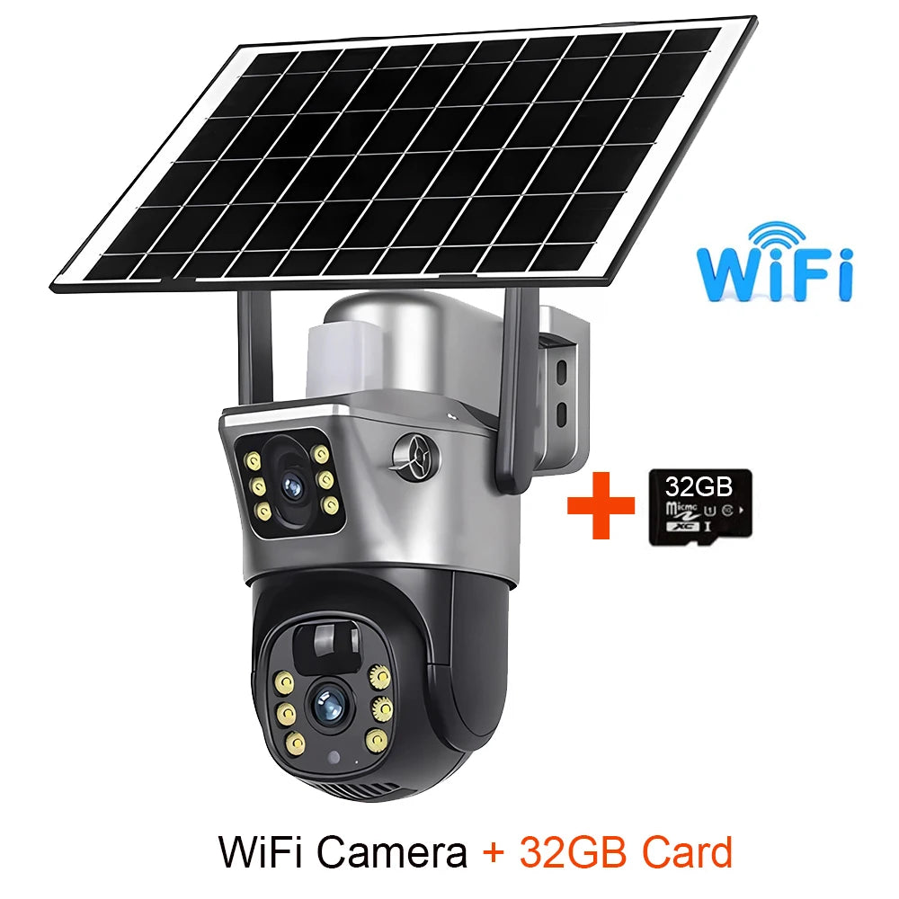 4G Sim Card Telecamera solare Doppia lente Esterna 8MP 4K Batteria a bassa potenza Telecamera IP PIR Visione notturna V380 Pro CCTV Protezione di sicurezza