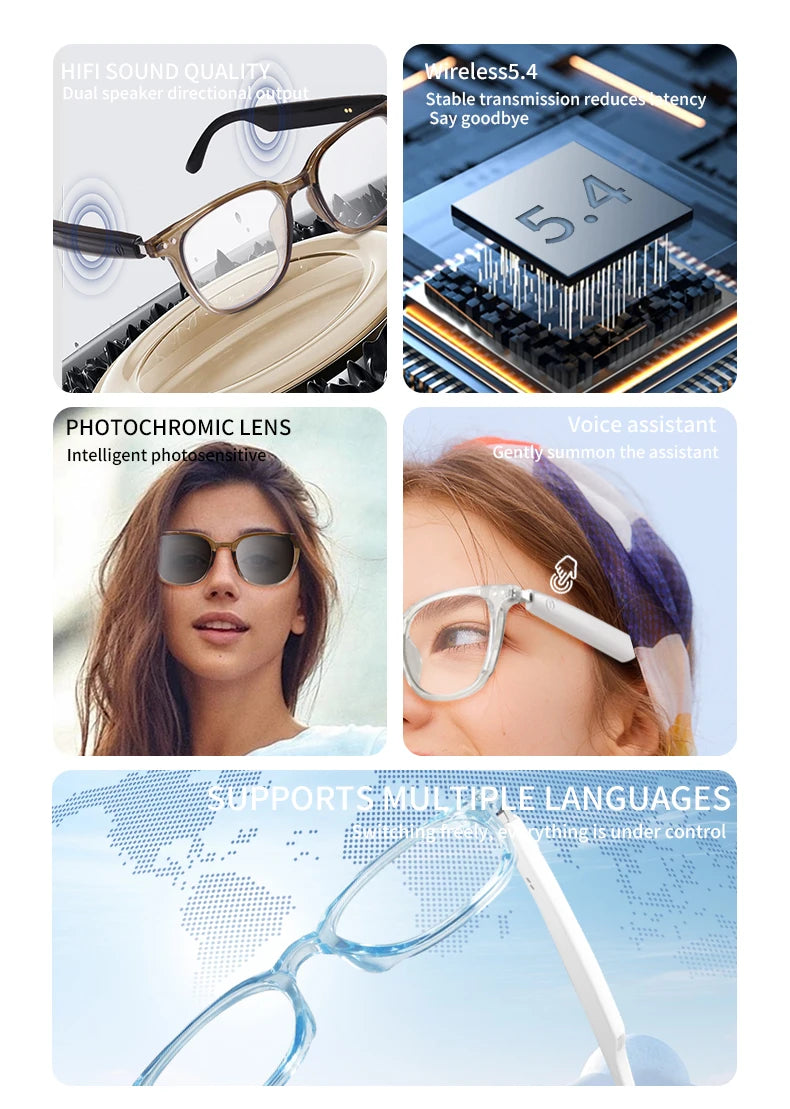Bluetooth Glasses Photosensitive Color Change Sunglasses Headphone Voice Assistant Fashion Glasses For Men and Women