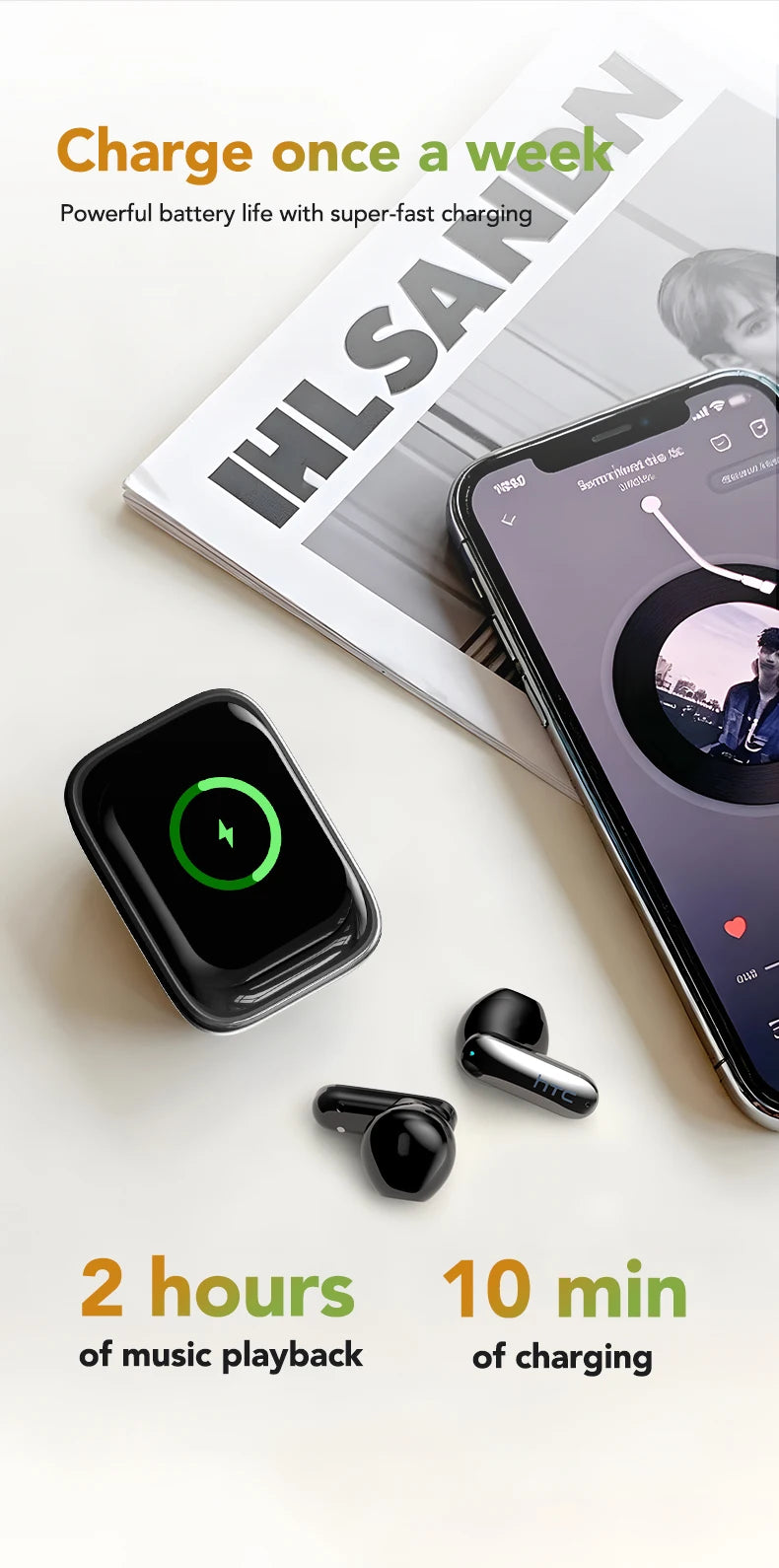 Auricolari HTC NE48 Bluetooth V6.0 Traduttore AI Auricolari TWS Sport Cuffie wireless Cuffie laterali Schermo Ultra HD