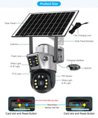 4G Sim Card Telecamera solare Doppia lente Esterna 8MP 4K Batteria a bassa potenza Telecamera IP PIR Visione notturna V380 Pro CCTV Protezione di sicurezza