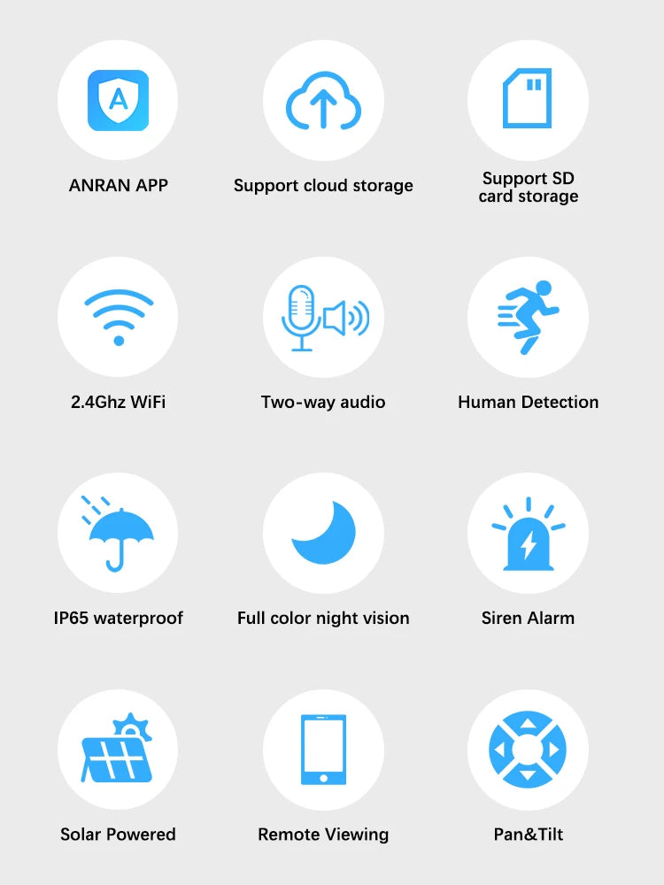 ANRAN Telecamera di sicurezza wireless solare Telecamera Wi-Fi solare esterna da 3 MP Voce bidirezionale IP66 Faretto flash con visione remota impermeabile