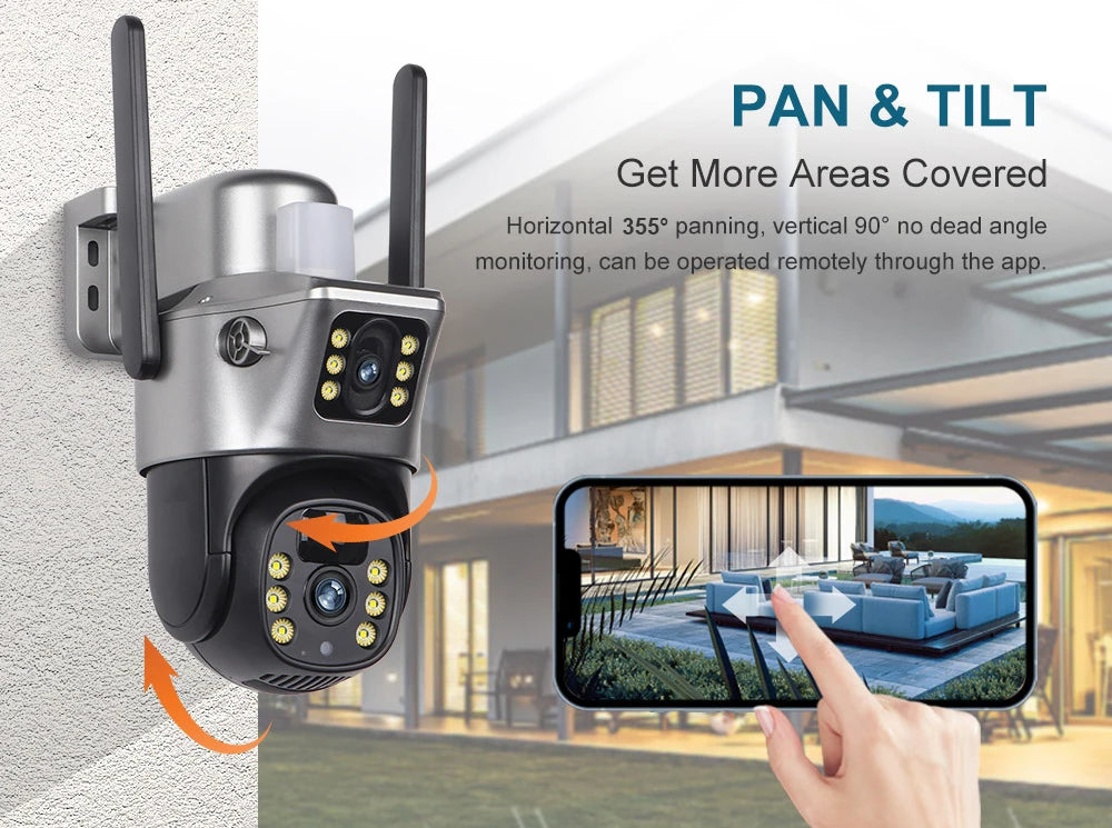 4G Sim Card Telecamera solare Doppia lente Esterna 8MP 4K Batteria a bassa potenza Telecamera IP PIR Visione notturna V380 Pro CCTV Protezione di sicurezza