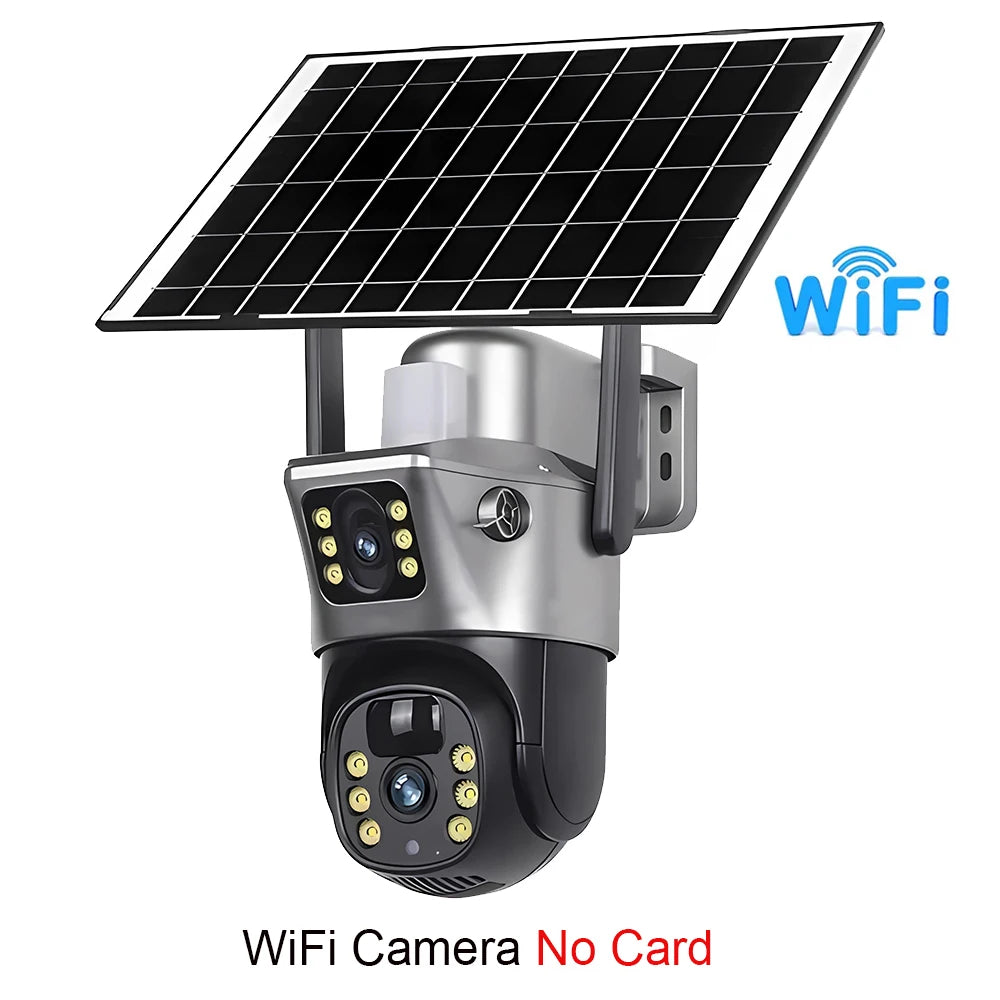 4G Sim Card Telecamera solare Doppia lente Esterna 8MP 4K Batteria a bassa potenza Telecamera IP PIR Visione notturna V380 Pro CCTV Protezione di sicurezza