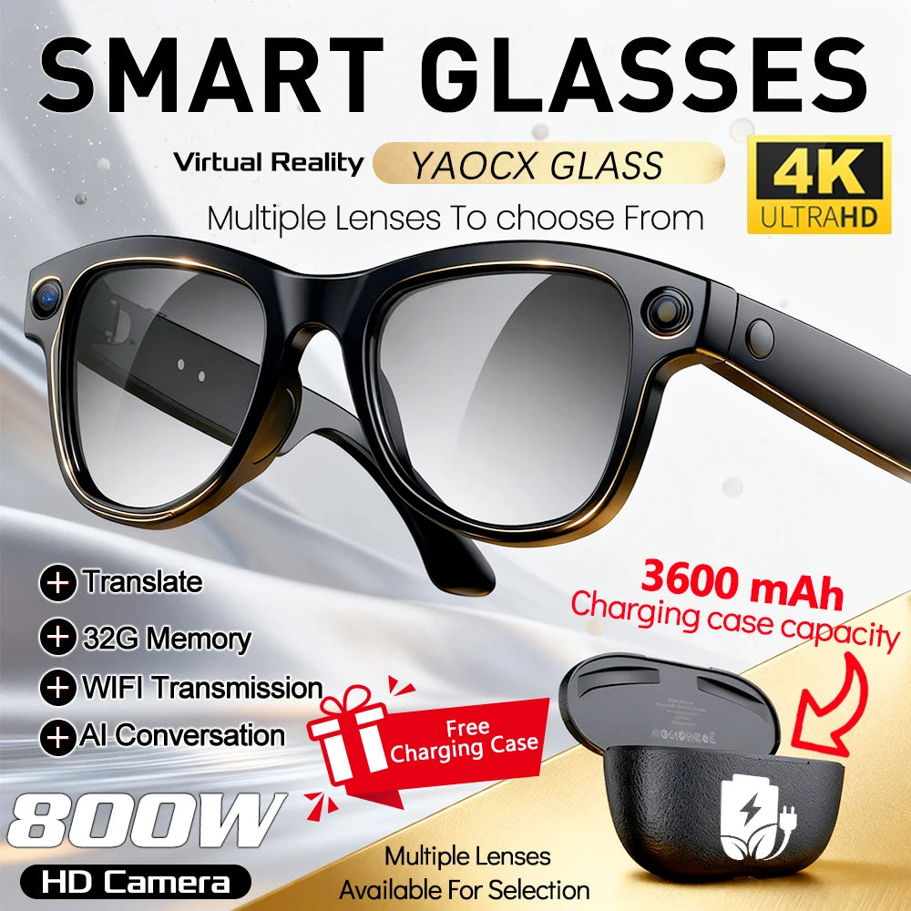 2026 New Smart Glasses with Camera Video Recording AI Photo Recognition Bluetooth Call Voice Translation Sunglasses Men Women