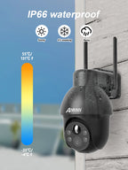 ANRAN Telecamera di sicurezza wireless solare Telecamera Wi-Fi solare esterna da 3 MP Voce bidirezionale IP66 Faretto flash con visione remota impermeabile