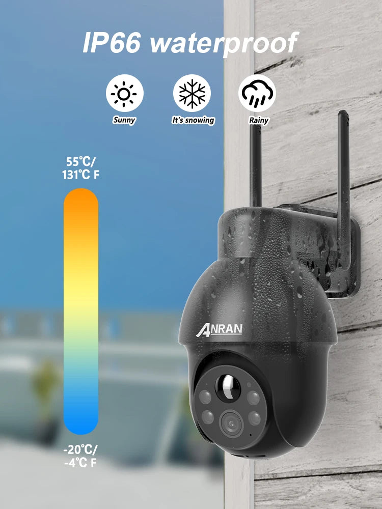 ANRAN Telecamera di sicurezza wireless solare Telecamera Wi-Fi solare esterna da 3 MP Voce bidirezionale IP66 Faretto flash con visione remota impermeabile