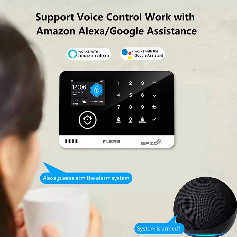 FUERS Sistema di allarme per casa WIFI GSM Allarme di sicurezza Host Ant-furto con sensore di movimento porta Tuya Smart App controllo lavoro Alexa