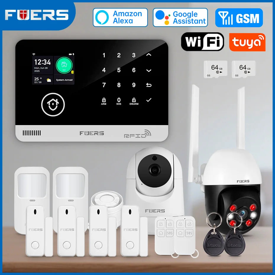 FUERS Sistema di allarme per casa WIFI GSM Allarme di sicurezza Host Ant-furto con sensore di movimento porta Tuya Smart App controllo lavoro Alexa