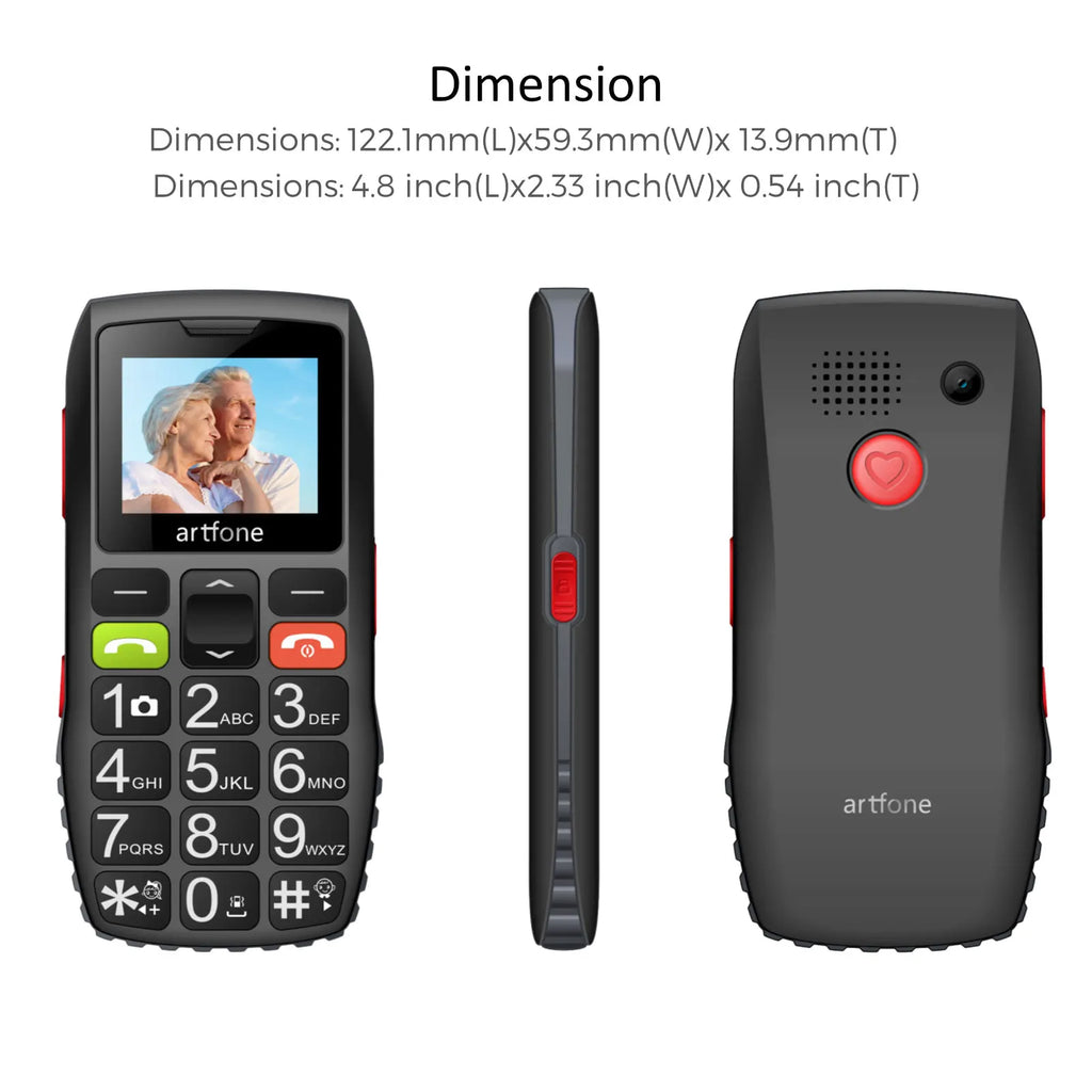 Bar Senior Mobile Phone Artfone C1+ With Free Charging Dock C1 Big Rubber Keypad  For Elderly Dual Sim One Key SOS FM 1400mAh