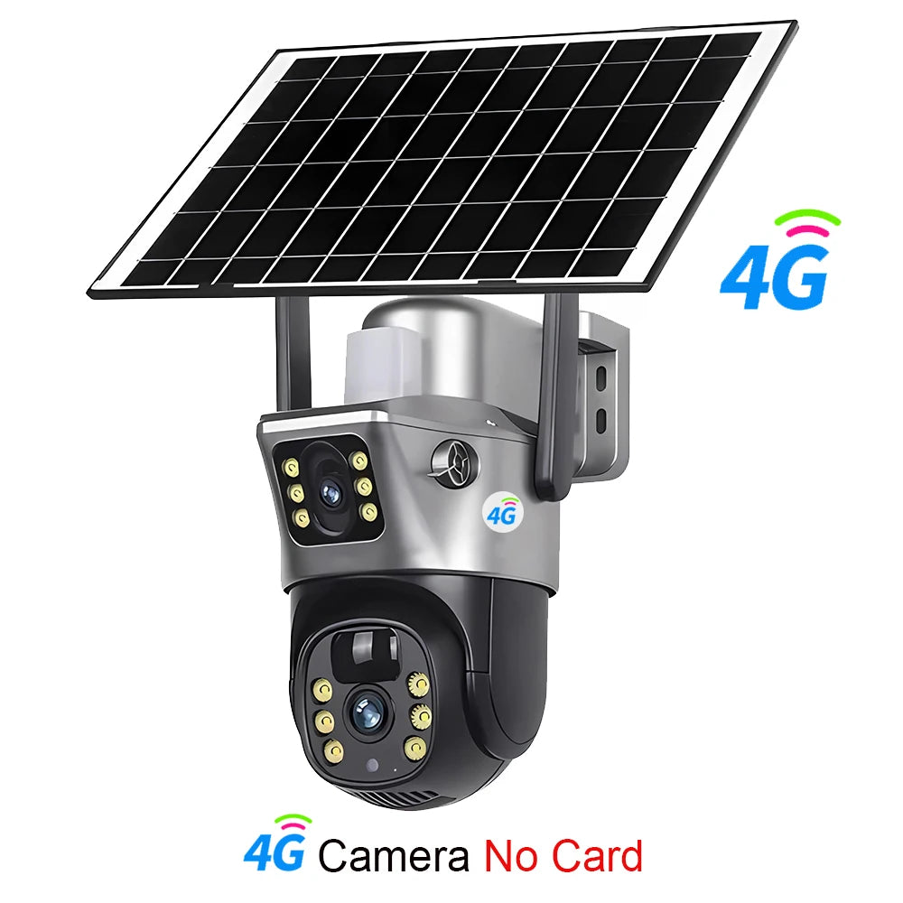 4G Sim Card Telecamera solare Doppia lente Esterna 8MP 4K Batteria a bassa potenza Telecamera IP PIR Visione notturna V380 Pro CCTV Protezione di sicurezza
