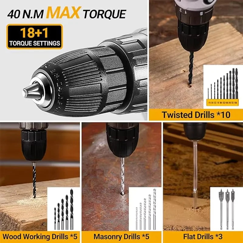 Kit trapano a batteria DEKO da 20 V con batteria, riparazione manuale, trapano da uomo, cassetta degli attrezzi di base, adatto per utensili domestici