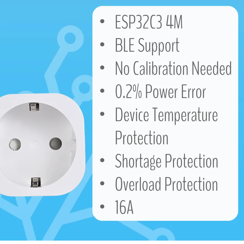 IoTorero realizzato per ESPHome ESP32C3 Spina UE Confezione da 2 Monitoraggio del consumo 16A Funziona con l'Assistente domestico