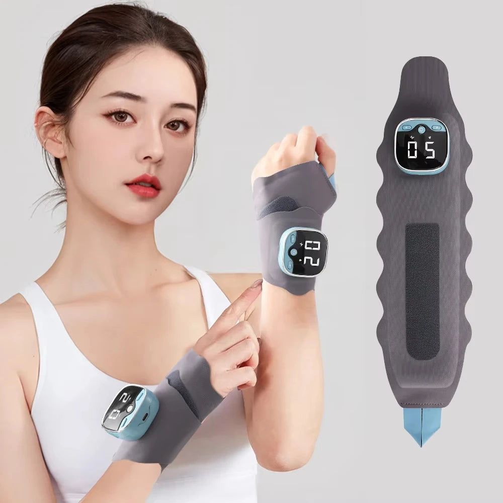EMS Massaggiatore per il polso Protezione per il polso 5 livelli Impacco caldo Massaggio a vibrazione Tunnel carpale elettrico Rilassamento per le mani traspirante