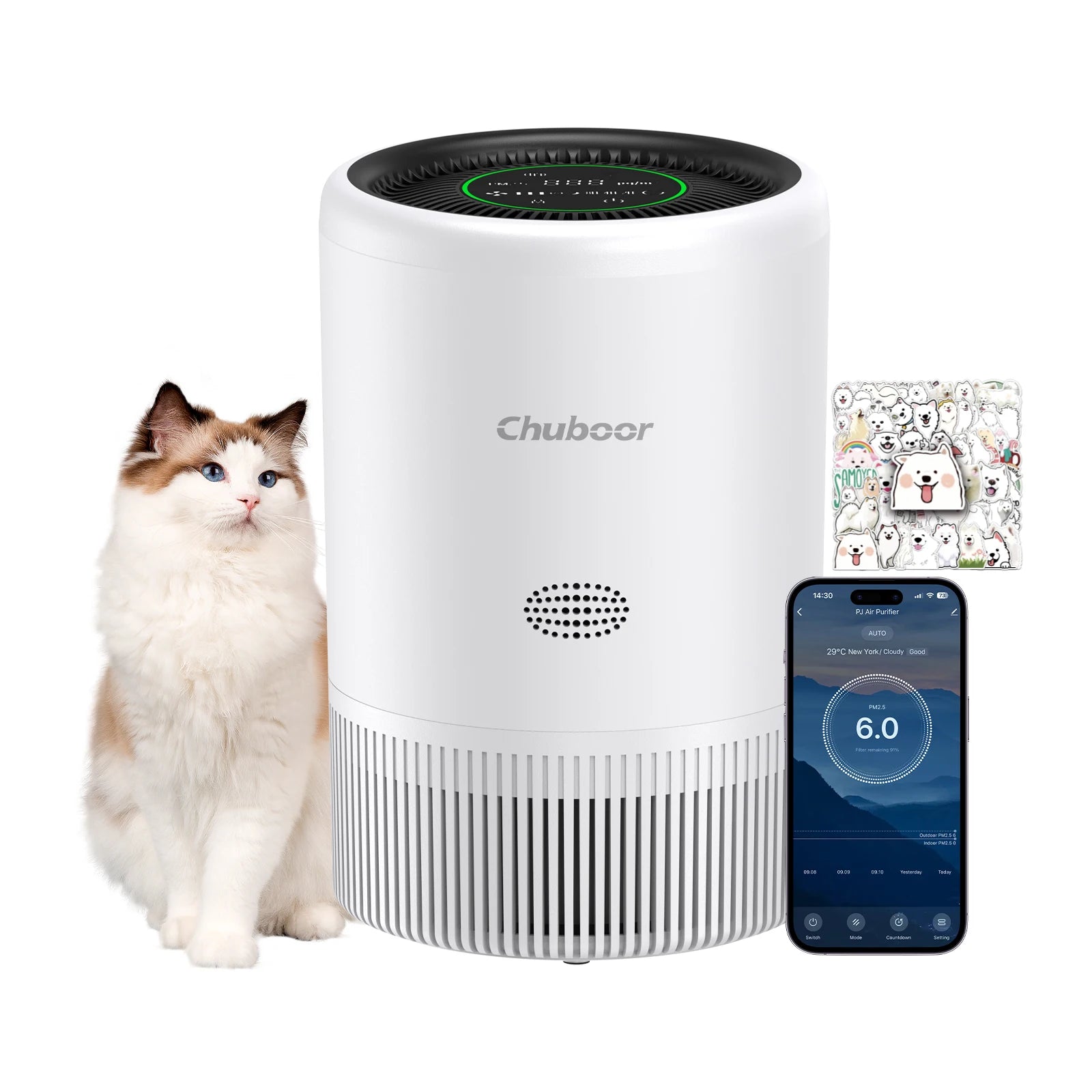 Chuboor Purificatore d'Aria Intelligente per Camera da Letto Casa, Controllo App/Alexa, Monitor PM2.5 Purificatore d'Aria HEPA per Camera da Letto Soggiorno per Animali Domestici