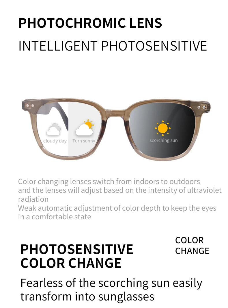 Bluetooth Glasses Photosensitive Color Change Sunglasses Headphone Voice Assistant Fashion Glasses For Men and Women