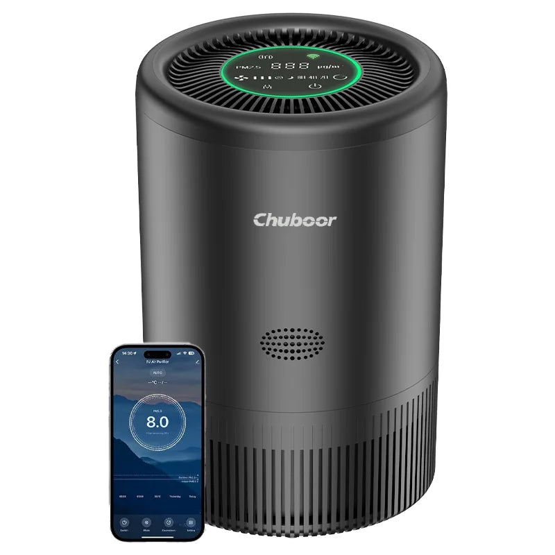 Chuboor Purificatore d'Aria Intelligente per Camera da Letto Casa, Controllo App/Alexa, Monitor PM2.5 Purificatore d'Aria HEPA per Camera da Letto Soggiorno per Animali Domestici