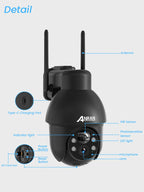 ANRAN Telecamera di sicurezza wireless solare Telecamera Wi-Fi solare esterna da 3 MP Voce bidirezionale IP66 Faretto flash con visione remota impermeabile