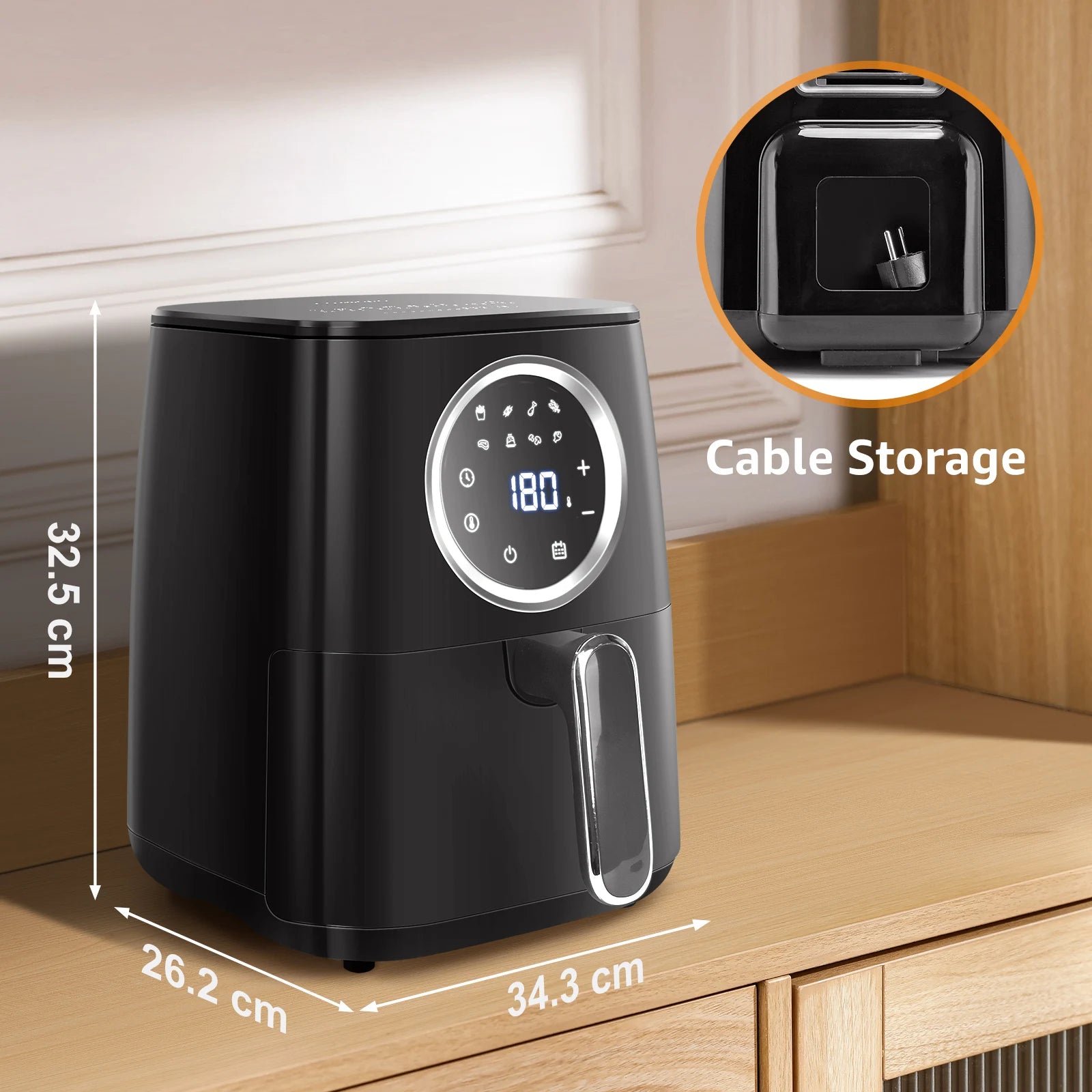 Friggitrice ad aria Aigostar Odin, libro di ricette 8 in 1, friggitrice senza olio da 1400W, 4.2L, Touch Screen a LED, slot per collettori di cavi, senza BPA, Remo