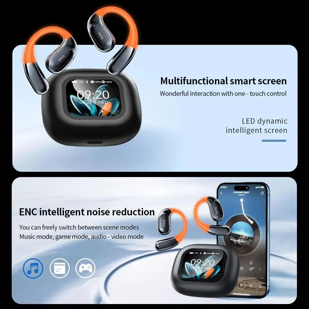 Htc Ne27 Auricolari Bluetooth Auricolari Traduttore Ai Ows Cuffie sportive Schermo LCD Cuffie wireless Gancio per l'orecchio luminoso Lunga durata