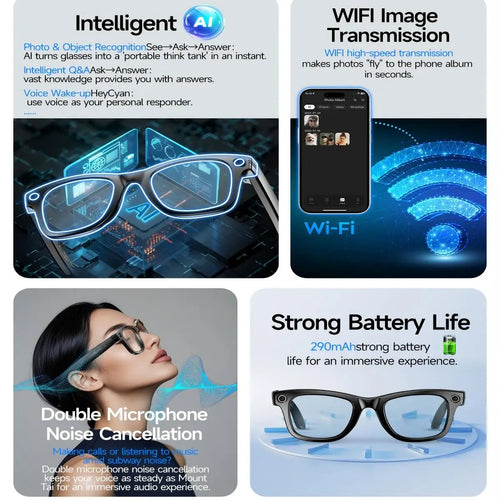 8MP camera smart glasses with 1080P HD video recording, 4K resolution, metal semi-rimless design, photochromic lenses