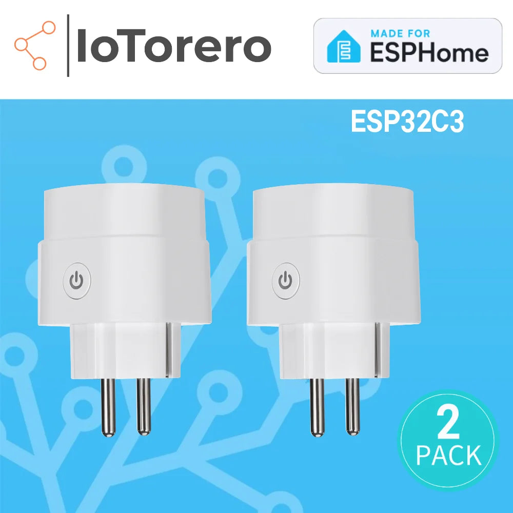 IoTorero realizzato per ESPHome ESP32C3 Spina UE Confezione da 2 Monitoraggio del consumo 16A Funziona con l'Assistente domestico