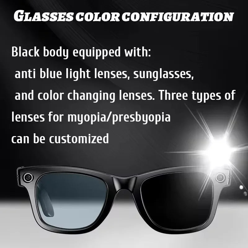 Fashion New 8 Million Pixels Smart Glasses Recording Videos AI Photo Recognition Translation IP65 Waterproof Bluetooth Glasses ﻿