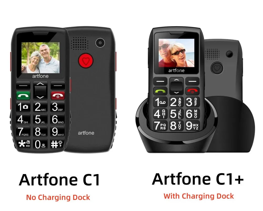 Bar Senior Mobile Phone Artfone C1+ With Free Charging Dock C1 Big Rubber Keypad  For Elderly Dual Sim One Key SOS FM 1400mAh