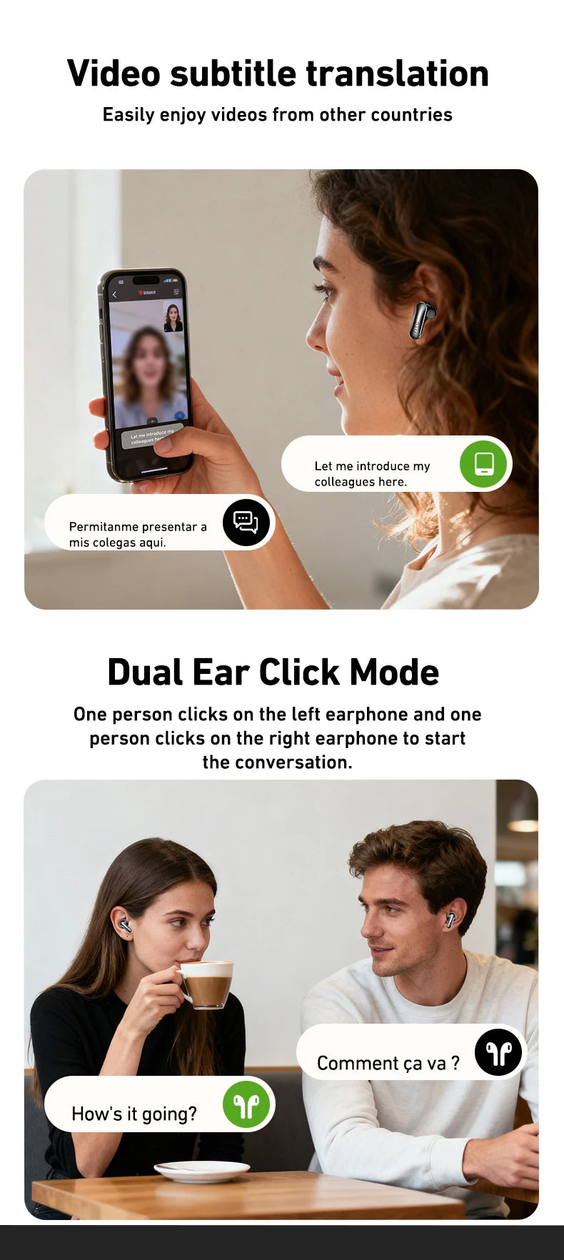 Auricolari HTC NE48 Bluetooth V6.0 Traduttore AI Auricolari TWS Sport Cuffie wireless Cuffie laterali Schermo Ultra HD