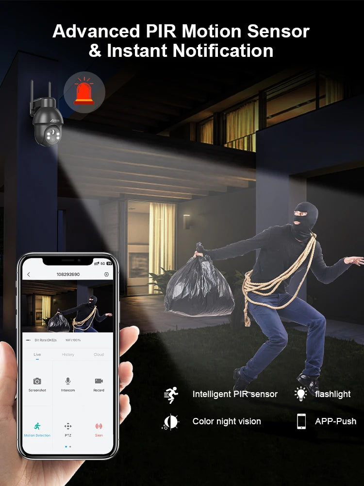ANRAN Telecamera di sicurezza wireless solare Telecamera Wi-Fi solare esterna da 3 MP Voce bidirezionale IP66 Faretto flash con visione remota impermeabile