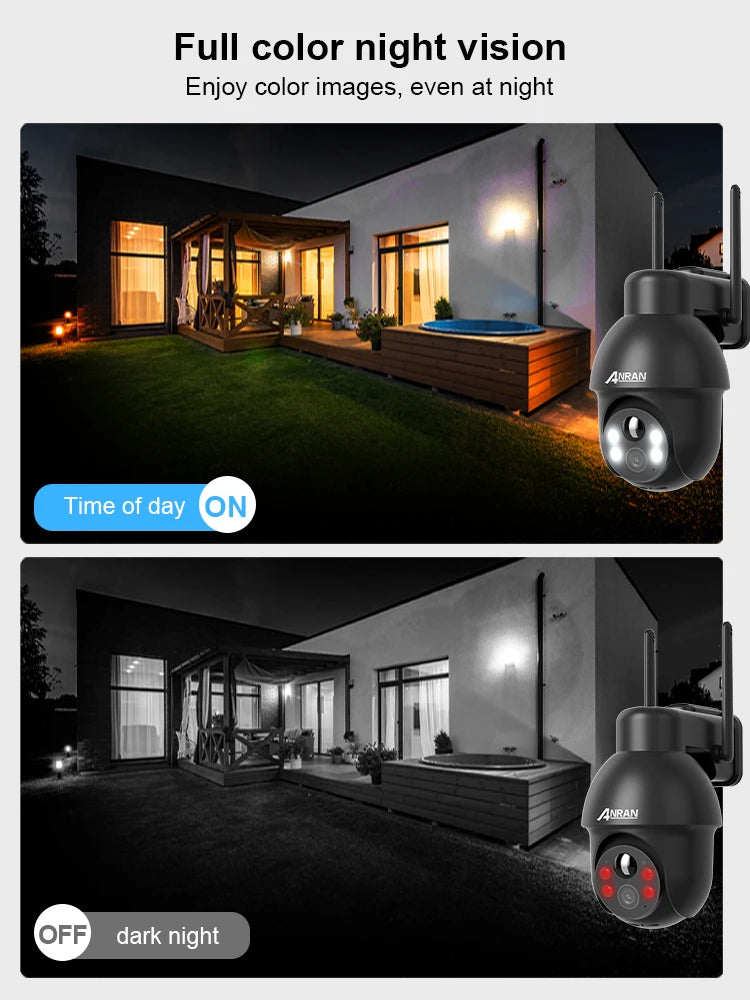 ANRAN Telecamera di sicurezza wireless solare Telecamera Wi-Fi solare esterna da 3 MP Voce bidirezionale IP66 Faretto flash con visione remota impermeabile