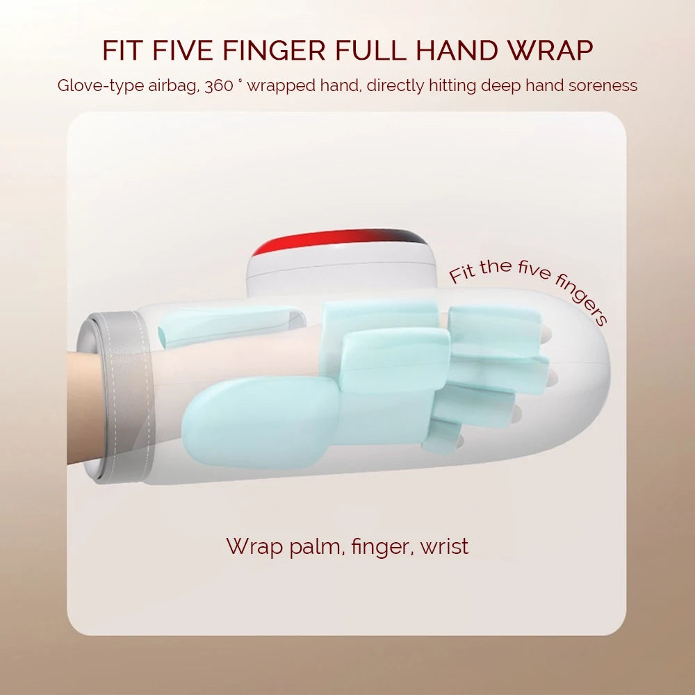 Massaggiatore elettrico per le mani Pressione dell'aria Impastare Massaggiatore per il polso Airbag Guanto per massaggio alle dita Impacco caldo Massaggiatore per dita dei punti di agopuntura
