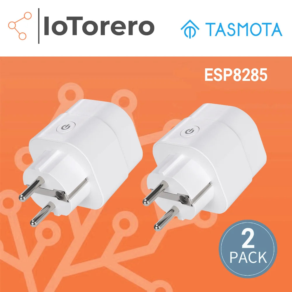IoTorero 2 PACK Tasmota MQTT ESP8285 Monitoraggio del consumo con spina UE 16A Funziona con Home Assistant