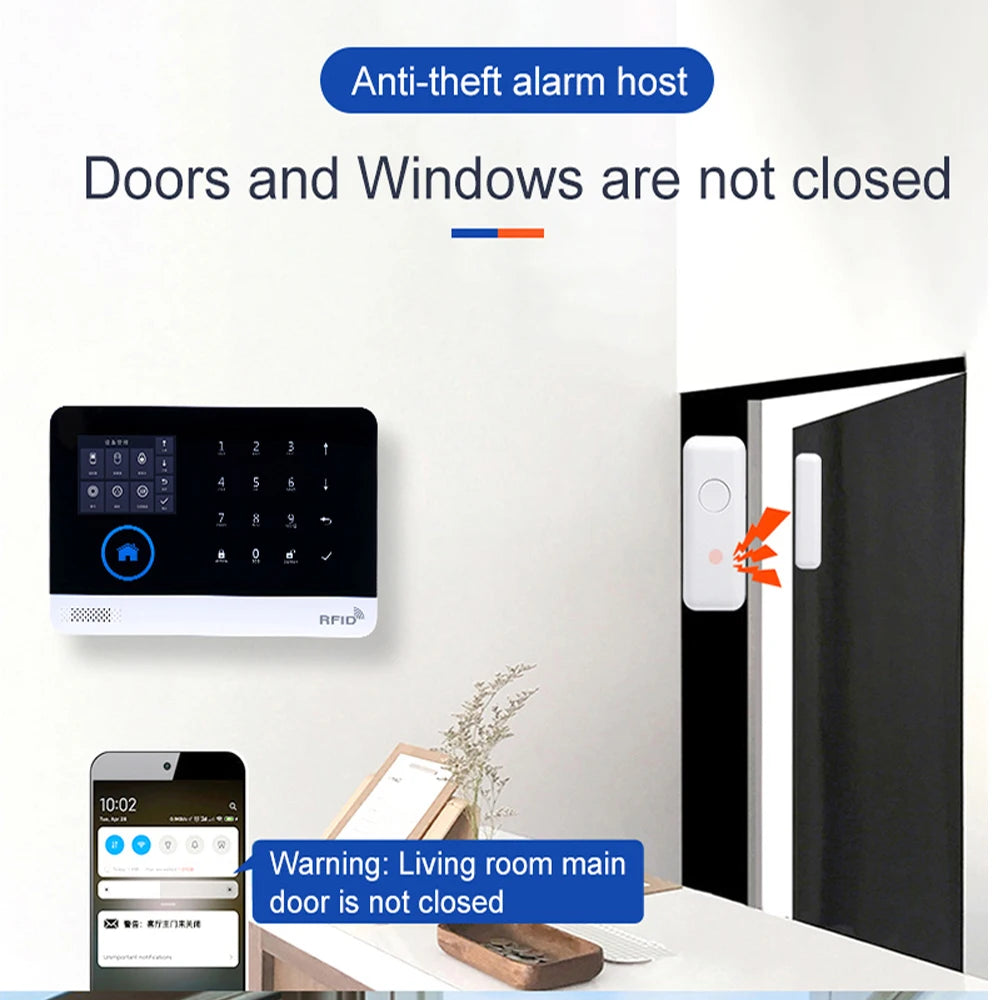 Accessori per allarme intelligente PGST 433 MHz, connessione WIFI GSM、 Sensore porta, kit allarme di sicurezza domestica wireless