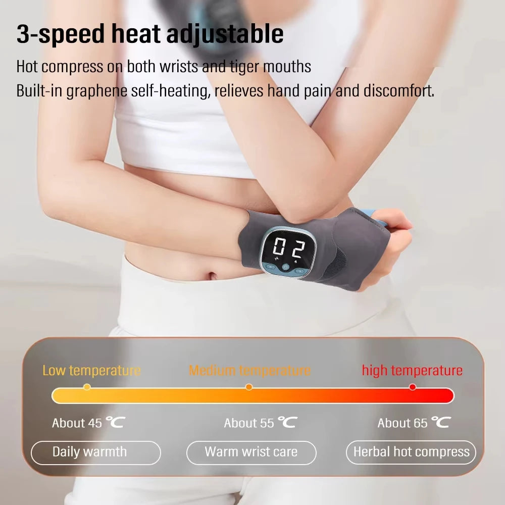 EMS Massaggiatore per il polso Protezione per il polso 5 livelli Impacco caldo Massaggio a vibrazione Tunnel carpale elettrico Rilassamento per le mani traspirante