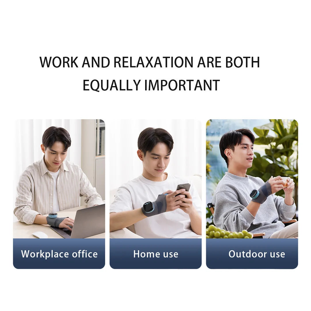 Massaggiatore da polso con riscaldamento elettrico EMS Protezione da polso Cinghia di supporto per polso Impacco caldo Massaggio a vibrazione a 3 livelli Massaggiatore da polso intelligente