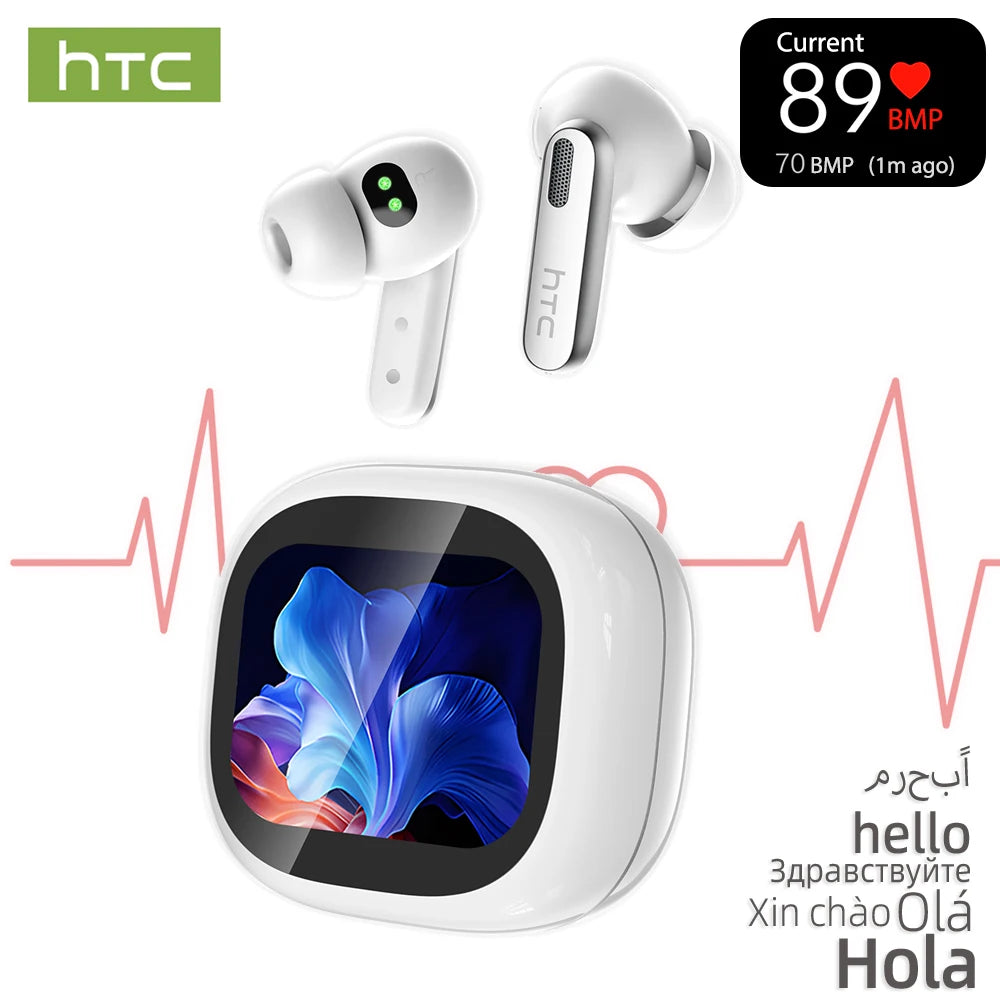 HTC NE46 Cuffie Bluetooth wireless sportive con cardiofrequenzimetro Touchscreen LED Riduzione del rumore Traduttore AI in-ear Earbu